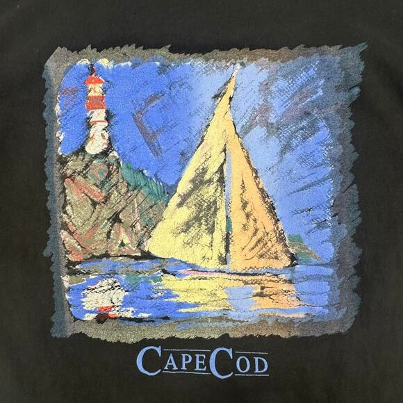 Vintage 80’s Black Cape Cod Artistic Print Single Stitch Graphic T-shirt XL - Picture 4 of 6